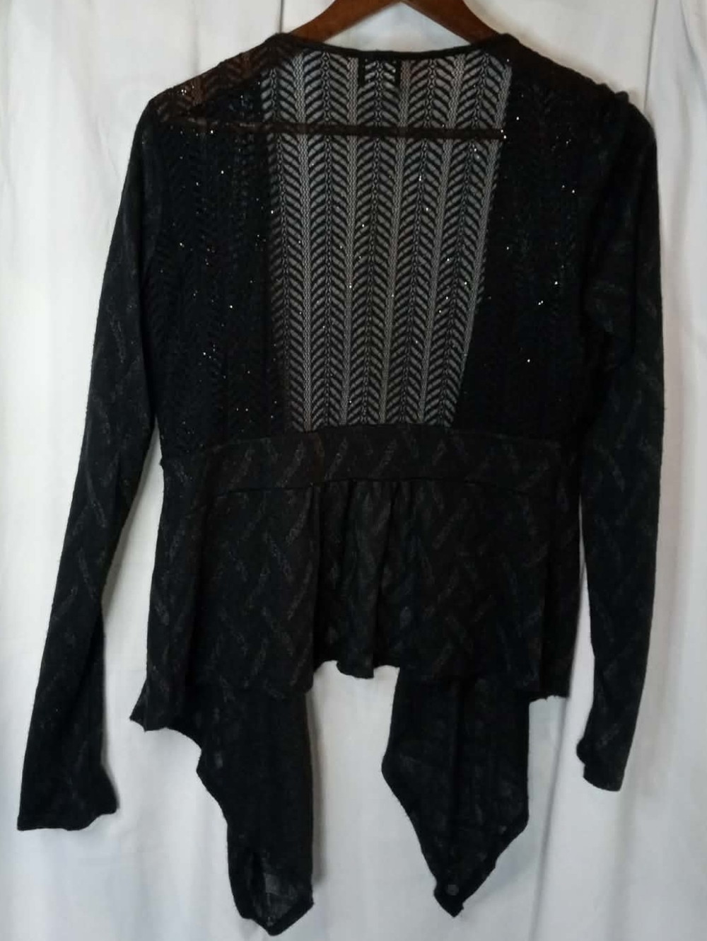 Daytrip Black Sheer Open-Front Draped Cardigan Sparkly Glitter Goth Fairy Flowy - Picture 2 of 4
